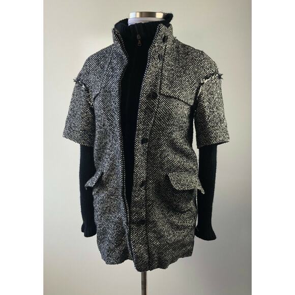 Zara Basic Textured Tweed Layered Full Zip Jacket Black Marled Knit Small H12038 - Picture 11 of 13